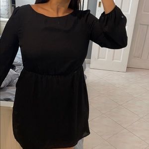 Black Polyester Long Sleeve Dress